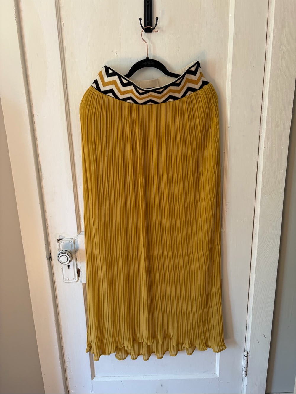 dear creatures Mustard Yellow Pleated Midi Skirt with Chevron Waistband